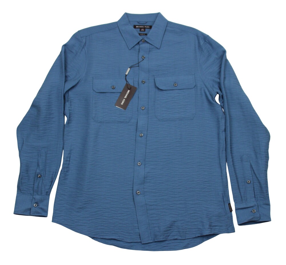 $118 Michael Kors Shirt Mens Small Steel Blue Classic Fit Long Sleeve Button Up